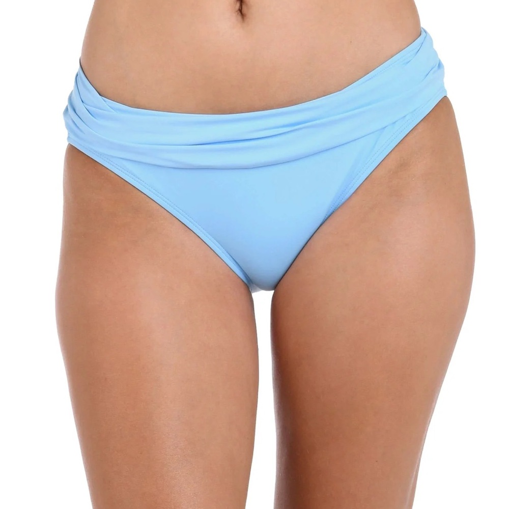 La Blanca Island Goddess Shirred Band Hipster Blue Swimsuit Bottom Sz 14 NWT
